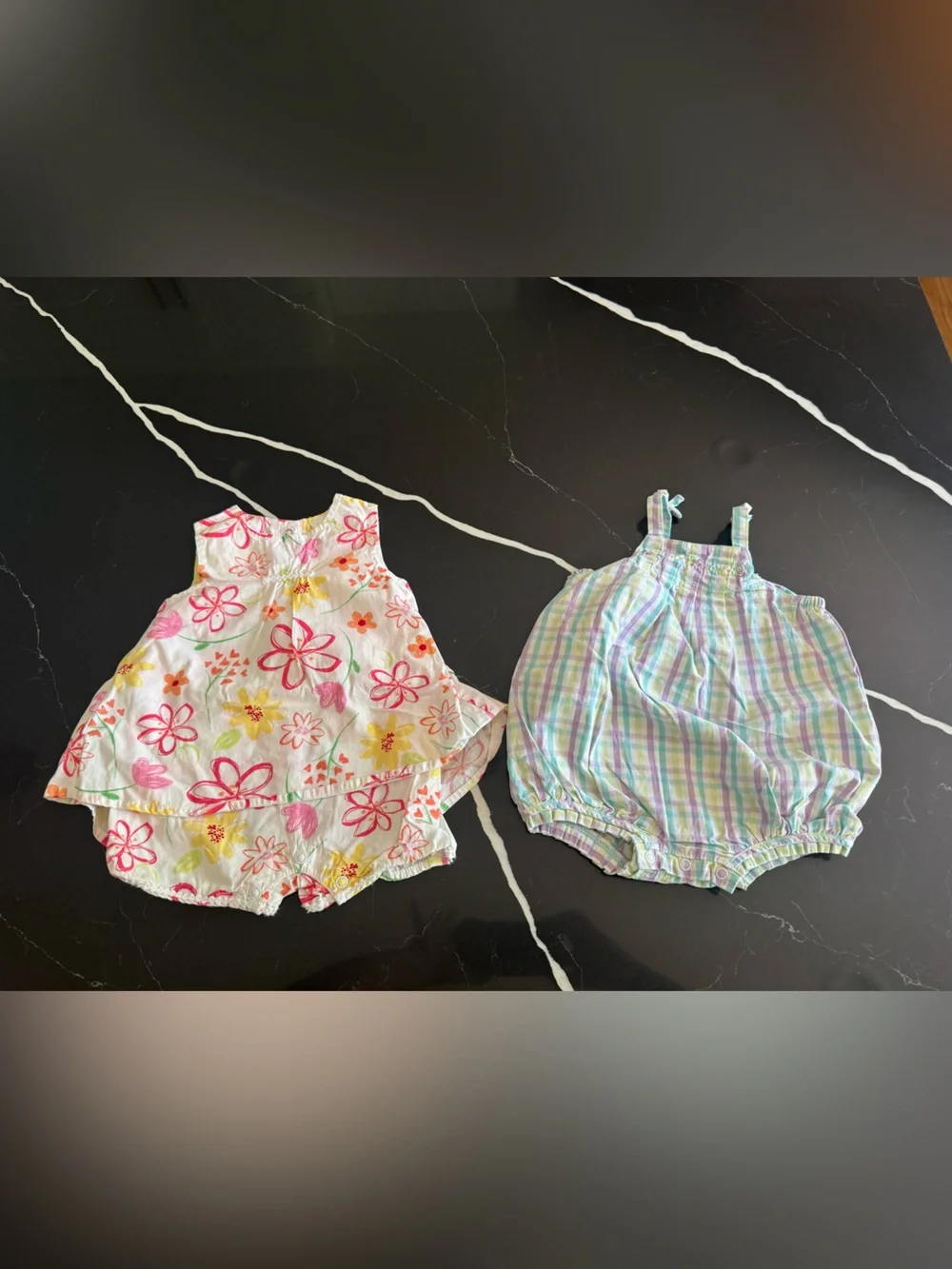 Carter's Girls Floral Tank & Pastel Plaid Romper Sets- vintage y2k